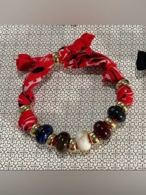 Bandana Beaded Red Bracelet with Chunky Multicolor Beads